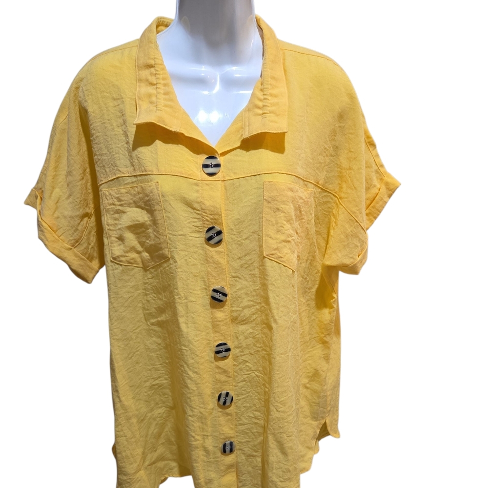 John Mark NWT Crinkle Dolman Sleeve Button Up Short Sleeved Shirt Yellow Size XL